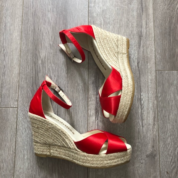 red espadrille wedge sandals